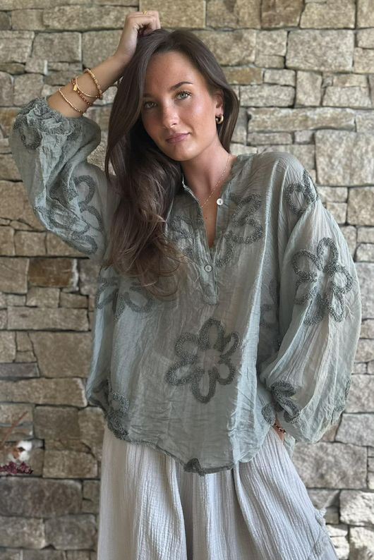Sabo Boucle Flower Blouse Khaki